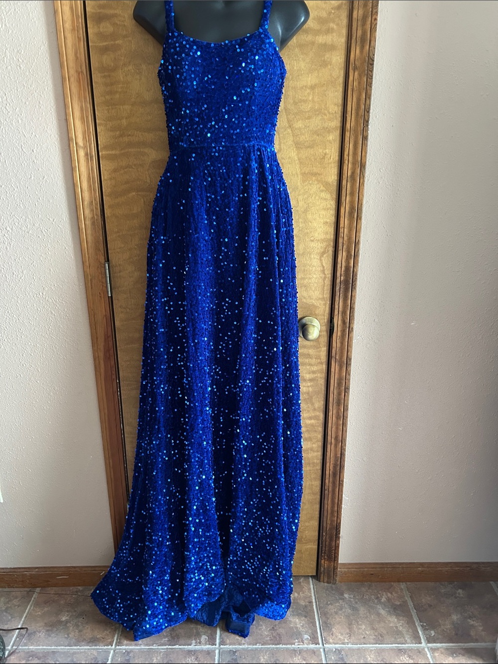 Sequin A-Line Evening Gown in Sapphire Blue - Women’s Prom Dress